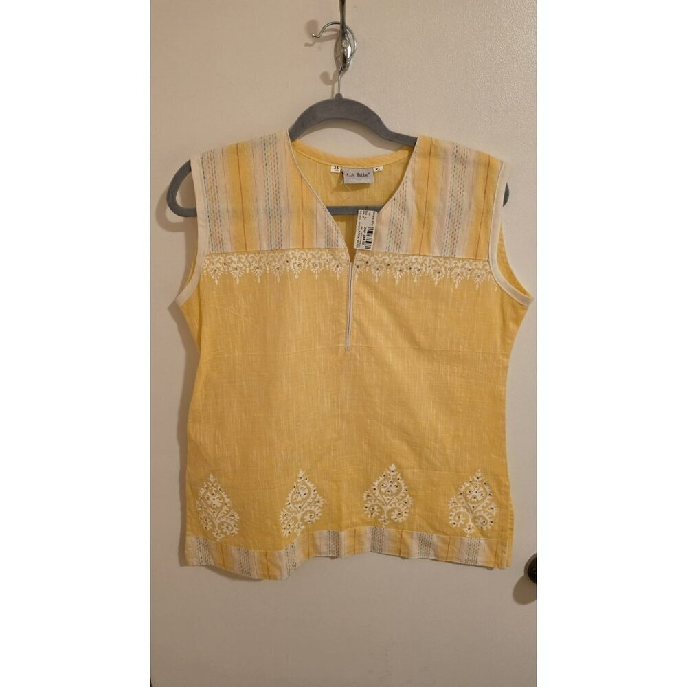 LA Fille Top Womens Size XL Sleeveless Embroidered Coquette No Fabric Tag $589